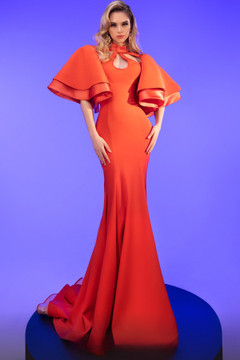 Ruffled Sleeve Trumpet Gown