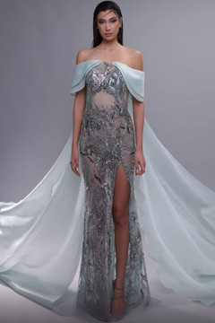 Fully Embellished Slit Gown Fully Embellished Slit Gown