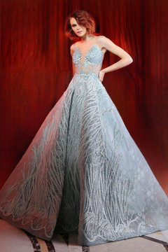 Embroidered A-Line Illusion Gown