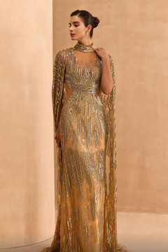 Fully Embellished Gown with Cape