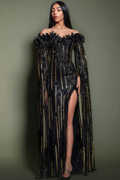 Off Shoulder Embellished Gown with Slit Off Shoulder Embellished Gown with Slit