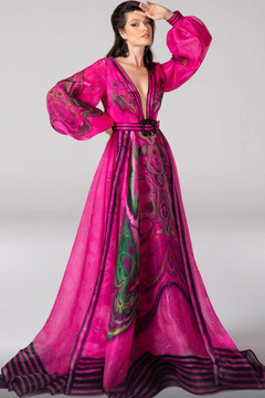 Long-Sleeve Print A-Line Gown Long-Sleeve Print A-Line Gown