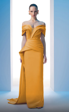 Pleated Bodice Column Gown
