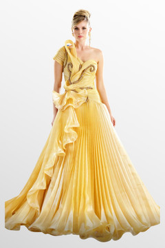 Short Sleeve One Shoulder Pleated A-Line Gown Short Sleeve One Shoulder Pleated A-Line Gown