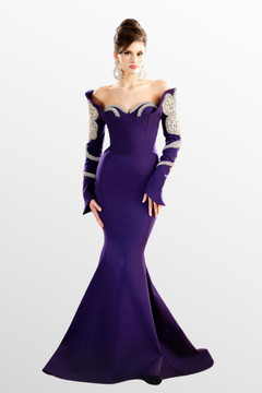Embellished Long Sleeve Off Shoulder Gown Embellished Long Sleeve Off Shoulder Gown