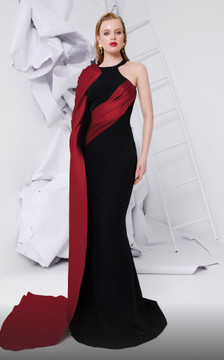 One Shoulder Long Cape Sleeved Gown