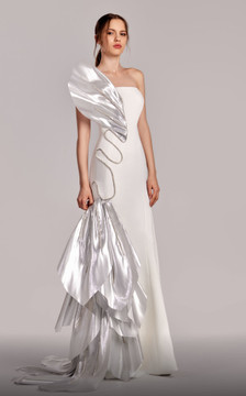 Metallic Accent Strapless Gown