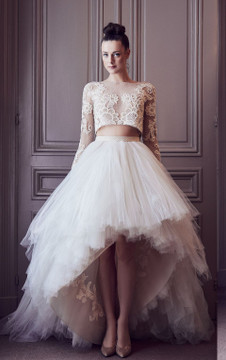 Long Sleeve Crop Top and High-Low Skirt Long Sleeve Crop Top and High-Low Skirt