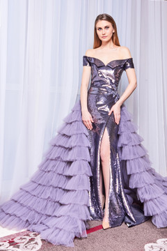 Off Shoulder Ruffled Ball Gown