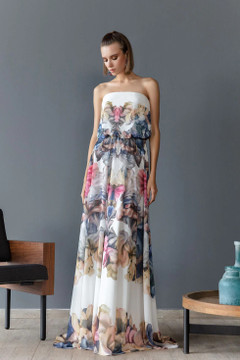 Strapless  Chromatic Print Gown