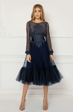 Long Sleeve- Embroidered Midi Dress