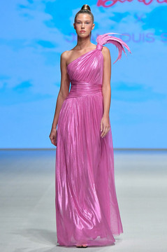 Silk Foiled Tulle Gown with Feathers Silk Foiled Tulle Gown with Feathers
