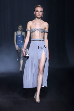Beaded Tulle Corset with CrĆŖpe Skirt Beaded Tulle Corset with CrĆŖpe Skirt