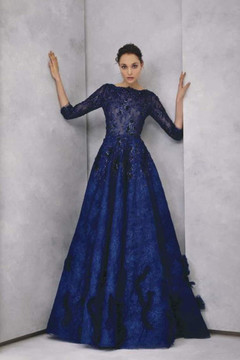 Hand-Embroidered ¾ Sleeve- Lace Gown