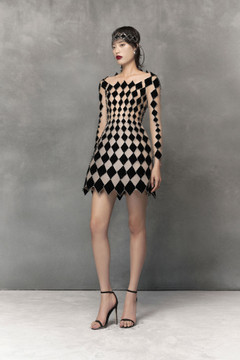 Short Tulle Dress with Velvet Fabric Cut