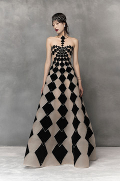 A-Line Sheer Tulle Gown with Velvet Fabric Cuts