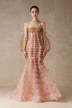 Mesh Maxi Gown with Flower Beads Mesh Maxi Gown with Flower Beads