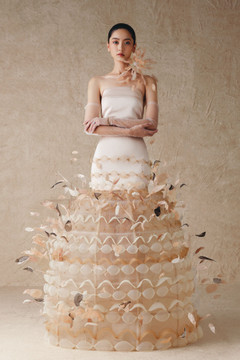 Taffeta Gown with Bird Cage and Flower Beads