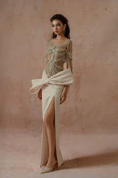 Embellished Bodice Slit Gown Embellished Bodice Slit Gown