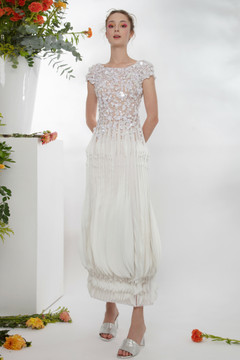 Laser-Cut Chiffon Midi Dress