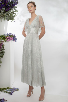 Fishnet Cape-Like Pleated Dress