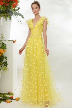 Ruffled Neckline Gown