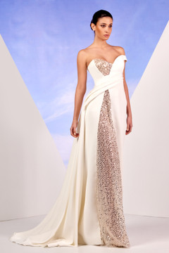 Strapless White Crepe Gown