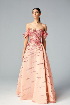 Sequin Off Draped Shoulder Gown