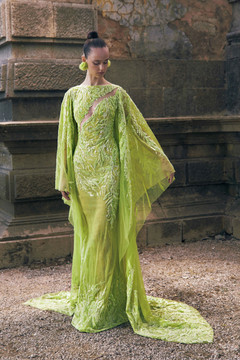 Embroidered Tulle Gown with Cape Sleeves Embroidered Tulle Gown with Cape Sleeves