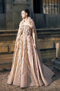 Embroidered Tulle Gown  with Cape