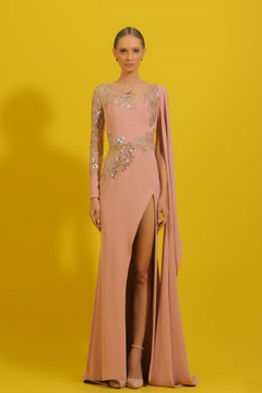 Crepe and Lace Slit Gown Crepe and Lace Slit Gown