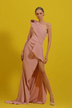 Sculpted Shoulder Crepe Gown