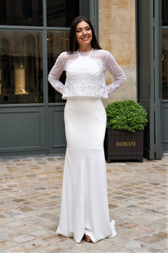 Crepe Gown with Embroidery