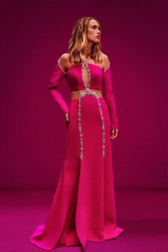Hand-Beaded Crepe Gown