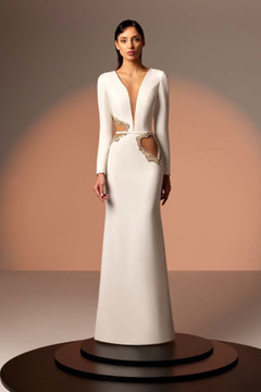 Cutout Crepe Gown with Embroidery