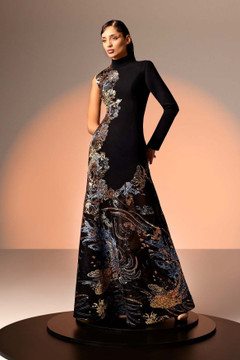 Asymmetrical Crepe and Lace Gown