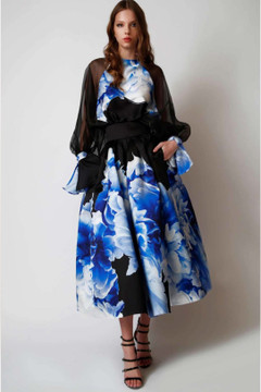 Floral Blouse with Midi Skirt