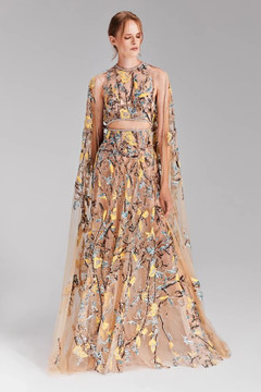 Embroidered Cape Dress