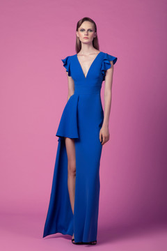 Deep V Neck Crepe Gown