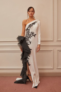 Long Sleeve Ruffled Slit Gown Long Sleeve Ruffled Slit Gown
