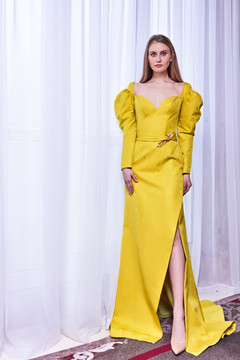 Long Sleeve Sweetheart Neck Slit Gown Long Sleeve Sweetheart Neck Slit Gown