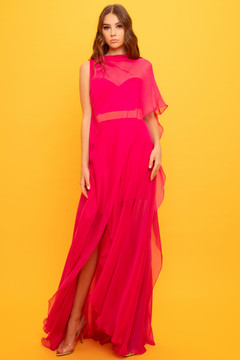 One-Shoulder Mousseline Long Dress