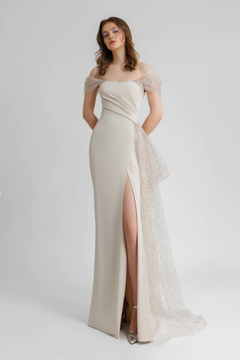 Off-Shoulder Dress with Tail