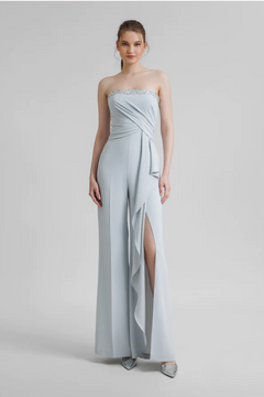 Strapless Jumpsuit with Slit