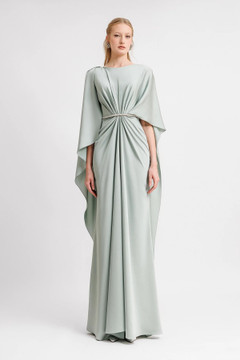 Asymmetrical Sleeve Cape-Like Gown
