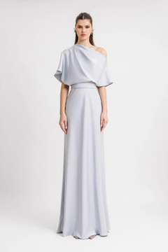 Asymmetrical Draped Neckline Gown