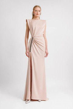 Wide Shoulders Draped Gown