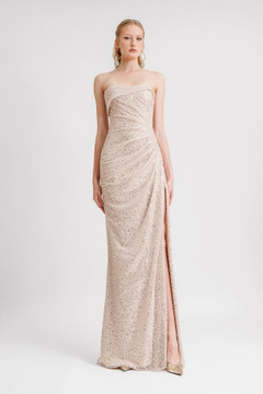 Beaded Strapless Draped Gown