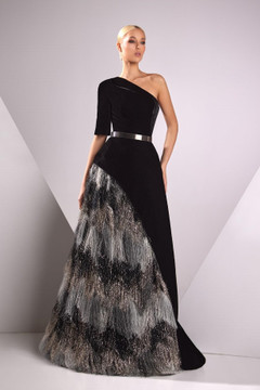 Velvet and Feather One Shoulder Gown Velvet and Feather One Shoulder Gown