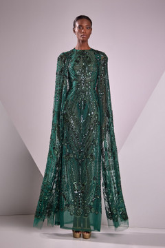 Cape Sleeve Gown with Handmade Embroidery Cape Sleeve Gown with Handmade Embroidery